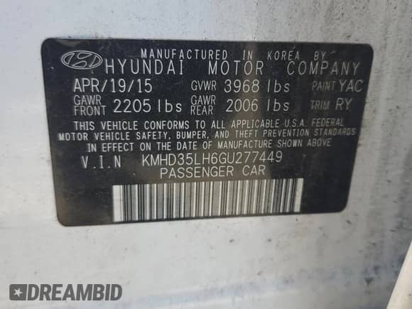 2016 Hyundai Elantra z VIN KMHD35LH6GU277449, wystawiony jako Copart lot #84765205 z przebiegiem 78 930 mil mil oraz Szkoda całkowita • Salvage title. Historia ofert i sprzedaży dostępna na DreamBid. Obrazek 12.