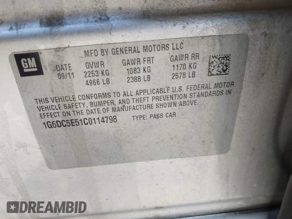 ✅ 2012 Cadillac CTS • VIN: 1G6DC5E51C0114798 • Lot: 43097952. Listed on IAAI with 157,570 mi. Free auction sales archive from the USA and detailed vehicle history report at DreamBid. Image 9.