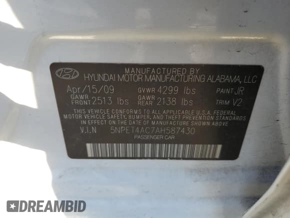 ✅ 2010 Hyundai Sonata GLS • VIN: 5NPET4AC7AH587430 • Лот: 42770345. Опубликован ранее на Copart с пробегом Не указан. Бесплатный доступ к архиву аукционных продаж из США и подробный отчёт об истории автомобиля на DreamBid. Изображение 12.