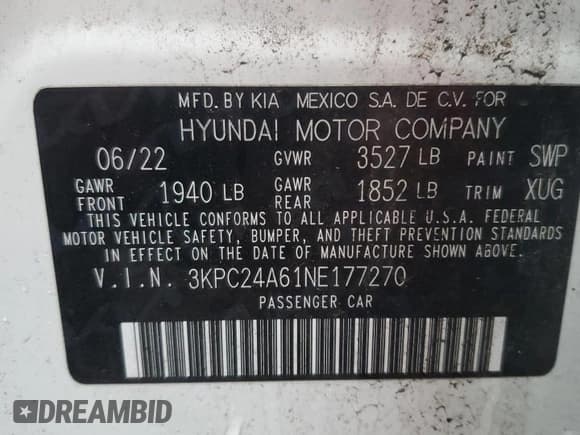 ✅ 2022 Hyundai Accent SE • VIN: 3KPC24A61NE177270 • Лот: 81140394. Опубликован ранее на Copart с пробегом 21 646 миль. Бесплатный доступ к архиву аукционных продаж из США и подробный отчёт об истории автомобиля на DreamBid. Изображение 12.