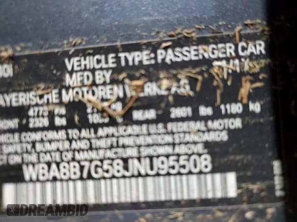 ✅ 2018 BMW 3 Series 340i xDrive • VIN: WBA8B7G58JNU95508 • Lot: 70256565. Listed on Copart with 103,965 mi. Free auction sales archive from the USA and detailed vehicle history report at DreamBid. Image 12.