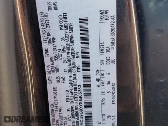 ✅ 2016 Ford Escape SE • VIN: 1FMCU9G9XGUB06383 • Лот: 54385615. Опубликован ранее на Copart с пробегом 124 402 миль. Бесплатный доступ к архиву аукционных продаж из США и подробный отчёт об истории автомобиля на DreamBid. Изображение 14.