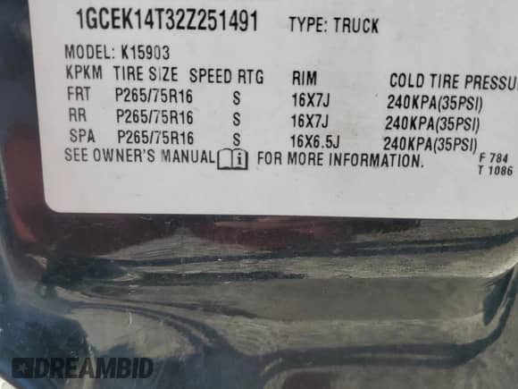 2002 Chevrolet Silverado 1500 LS with VIN 1GCEK14T32Z251491, listed as a Copart auction lot 80575465 with 470,083 mi miles and Salvage title. Bid and sale history available at DreamBid. Image 12.