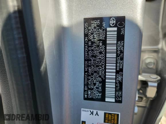 2025 Toyota Prius LE с VIN JTDACAAU0S3054399, выставлен на аукционе Copart как лот 81610355 с пробегом 3 799 миль миль и На запчасти • Non repairable. История ставок и продаж доступна на DreamBid. Изображение 12.