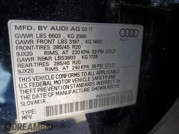 ✅ 2017 Audi Q7 Prestige • VIN: WA1VAAF78HD049197 • Лот: 80245095. Опубликован ранее на Copart с пробегом 116 468 миль. Бесплатный доступ к архиву аукционных продаж из США и подробный отчёт об истории автомобиля на DreamBid. Изображение 13.