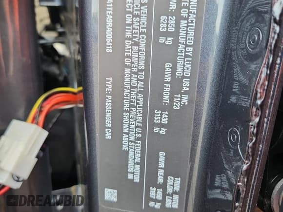 ✅ 2024 Lucid Air Touring • VIN: 50EA1TEA9RA006418 • Lot: 63488285. Listed on Copart with 7,338 mi. Free auction sales archive from the USA and detailed vehicle history report at DreamBid. Image 13.