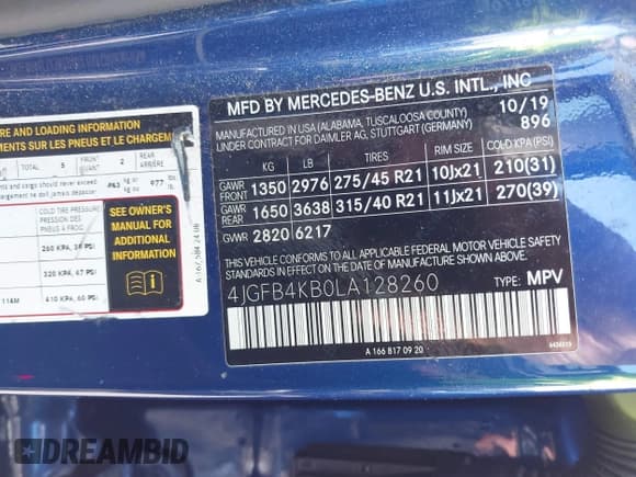 ✅ 2020 Mercedes-Benz GLE 350 • VIN: 4JGFB4KB0LA128260 • Lot: 43146491. Listed on IAAI with 77,407 mi. Free auction sales archive from the USA and detailed vehicle history report at DreamBid. Image 9.