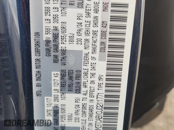 ✅ 2018 Mazda CX-9 Sport • VIN: JM3TCABY0J0211771 • Лот: 85780475. Опубликован ранее на Copart с пробегом 85 519 миль. Бесплатный доступ к архиву аукционных продаж из США и подробный отчёт об истории автомобиля на DreamBid. Изображение 13.