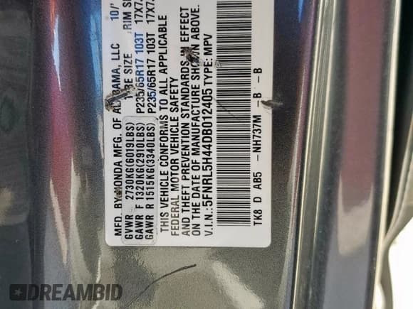 ✅ 2013 Honda Odyssey EX • VIN: 5FNRL5H44DB012405 • Lot: 92133045. Listed on Copart with 213,055 mi. Free auction sales archive from the USA and detailed vehicle history report at DreamBid. Image 13.