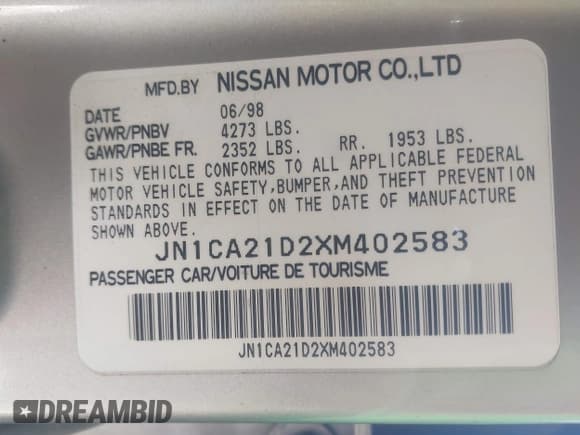 ✅ 1999 Nissan Maxima GXE • VIN: JN1CA21D2XM402583 • Lot: 43651378. Listed on IAAI with 246,113 mi. Free auction sales archive from the USA and detailed vehicle history report at DreamBid. Image 9.