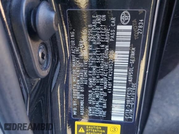 ✅ 2016 Toyota Camry XLE • VIN: 4T4BF1FK2GR527306 • Лот: 91837405. Опубликован ранее на Copart с пробегом Не указан. Бесплатный доступ к архиву аукционных продаж из США и подробный отчёт об истории автомобиля на DreamBid. Изображение 12.