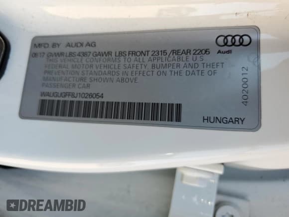 ✅ 2018 Audi A3 Premium Plus • VIN: WAUGUGFF8J1026054 • Лот: 41774604. Опубликован ранее на Copart с пробегом 50 939 миль. Бесплатный доступ к архиву аукционных продаж из США и подробный отчёт об истории автомобиля на DreamBid. Изображение 15.