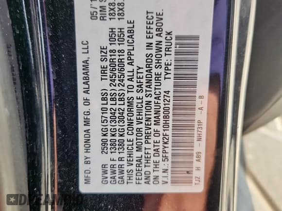 ✅ 2017 Honda Ridgeline Sport • VIN: 5FPYK2F10HB001274 • Лот: 81342275. Опубликован ранее на Copart с пробегом 98 302 миль. Бесплатный доступ к архиву аукционных продаж из США и подробный отчёт об истории автомобиля на DreamBid. Изображение 13.