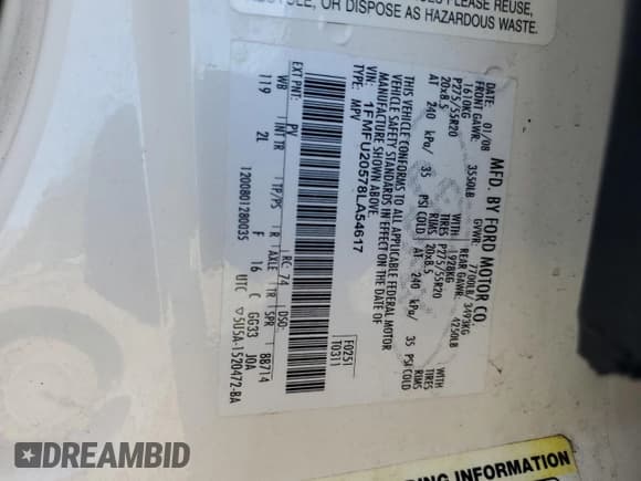 ✅ 2008 Ford Expedition Limited • VIN: 1FMFU20578LA54617 • Лот: 81325225. Опубликован ранее на Copart с пробегом 156 987 миль. Бесплатный доступ к архиву аукционных продаж из США и подробный отчёт об истории автомобиля на DreamBid. Изображение 13.