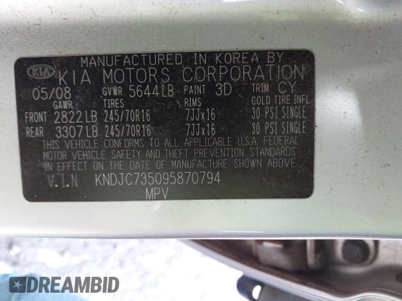 ✅ 2009 Kia Sorento LX • VIN: KNDJC735095870794 • Lot: 42275694. Listed on IAAI with 134,964 mi. Free auction sales archive from the USA and detailed vehicle history report at DreamBid. Image 9.