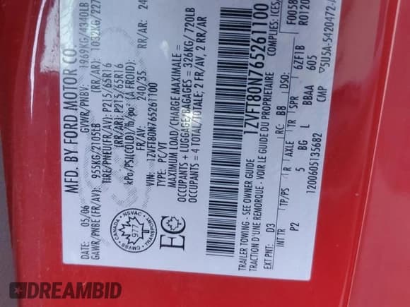 ✅ 2006 Ford Mustang Standard • VIN: 1ZVFT80N765261100 • Lot: 81209505. Listed on Copart with 211,780 mi. Free auction sales archive from the USA and detailed vehicle history report at DreamBid. Image 12.