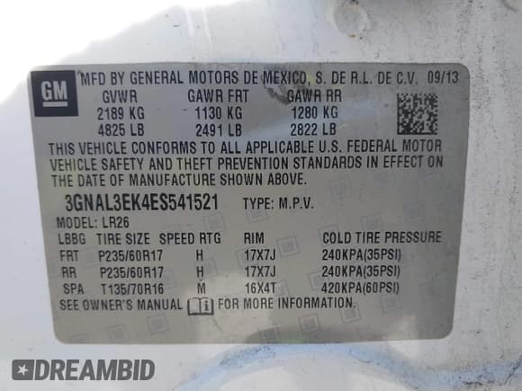 ✅ 2014 Chevrolet Captiva Sport LT • VIN: 3GNAL3EK4ES541521 • Lot: 42025723. Wystawiony na IAAI z przebiegiem 139 403 mil. Bezpłatny archiwum sprzedaży aukcyjnych z USA i szczegółowy raport historii pojazdu na DreamBid. Zdjęcie 9.