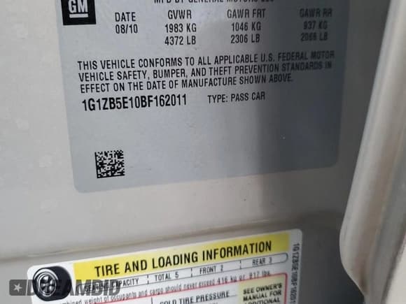 ✅ 2011 Chevrolet Malibu 1LS • VIN: 1G1ZB5E10BF162011 • Lot: 79877744. Listed on Copart with Not provided. Free auction sales archive from the USA and detailed vehicle history report at DreamBid. Image 12.