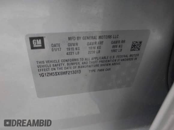 2017 Chevrolet Malibu Premier с VIN 1G1ZH5SX8HF213013, выставлен на аукционе IAAI как лот 41469709 с пробегом 90 818 миль миль и . История ставок и продаж доступна на DreamBid. Изображение 9.