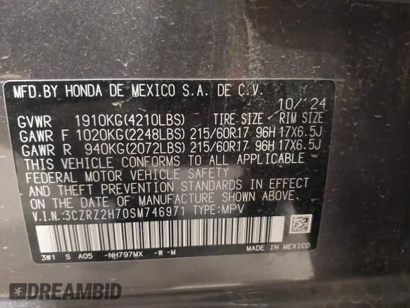 ✅ 2025 Honda HR-V EX-L • VIN: 3CZRZ2H70SM746971 • Lot: 42721424. Wystawiony na IAAI z przebiegiem 5 238 mil. Bezpłatny archiwum sprzedaży aukcyjnych z USA i szczegółowy raport historii pojazdu na DreamBid. Zdjęcie 9.