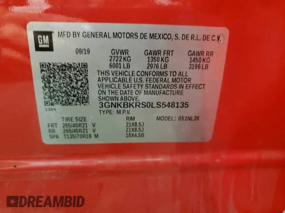 2020 Chevrolet Blazer RS z VIN 3GNKBKRS0LS548135, wystawiony jako Copart lot #72554354 z przebiegiem 35 987 mil mil oraz Szkoda całkowita • Salvage title. Historia ofert i sprzedaży dostępna na DreamBid. Obrazek 14.