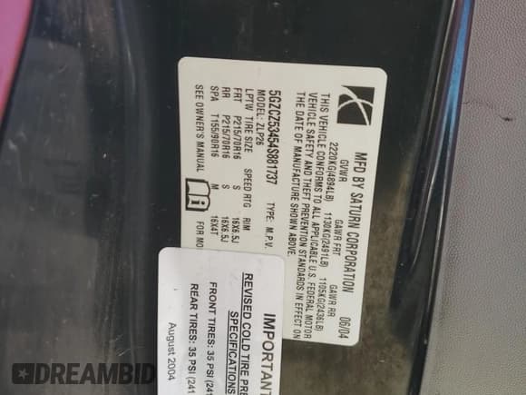 ✅ 2004 Saturn VUE V6 • VIN: 5GZCZ53454S881737 • Lot: 56832185. Wystawiony na Copart z przebiegiem 46 953 mil. Bezpłatny archiwum sprzedaży aukcyjnych z USA i szczegółowy raport historii pojazdu na DreamBid. Zdjęcie 13.