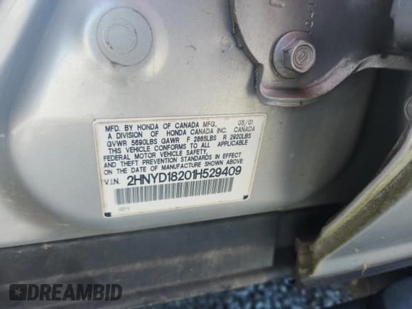 ✅ 2001 Acura MDX • VIN: 2HNYD18201H529409 • Lot: 82095815. Wystawiony na Copart z przebiegiem 288 740 mil. Bezpłatny archiwum sprzedaży aukcyjnych z USA i szczegółowy raport historii pojazdu na DreamBid. Zdjęcie 13.