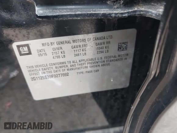 ✅ 2015 Chevrolet Impala LT • VIN: 2G1125S39F9277692 • Lot: 43747734. Listed on IAAI with 116,049 mi. Free auction sales archive from the USA and detailed vehicle history report at DreamBid. Image 9.