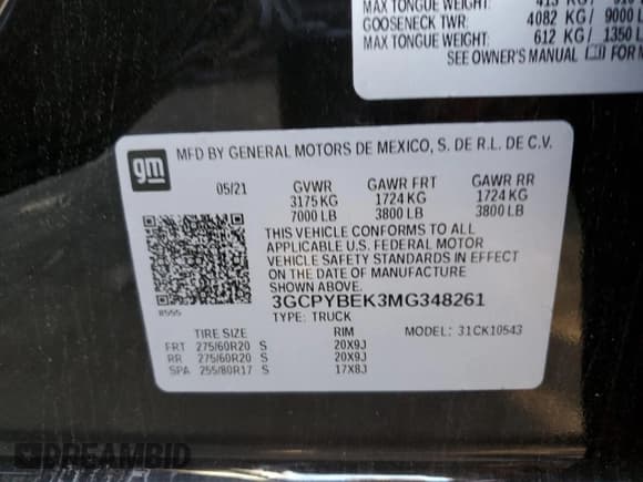 ✅ 2021 Chevrolet Silverado 1500 Custom • VIN: 3GCPYBEK3MG348261 • Lot: 75306284. Wystawiony na Copart z przebiegiem 57 586 mil. Bezpłatny archiwum sprzedaży aukcyjnych z USA i szczegółowy raport historii pojazdu na DreamBid. Zdjęcie 12.