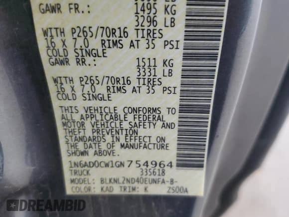 2016 Nissan Frontier SV with VIN 1N6AD0CW1GN754964, listed as a Copart auction lot 66322665 with 109,485 mi miles and Salvage title. Bid and sale history available at DreamBid. Image 12.