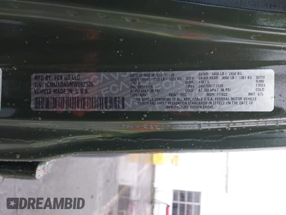 ✅ 2021 Jeep Wrangler Unlimited Willys • VIN: 1C4HJXDN5MW592125 • Lot: 40821100. Wystawiony na IAAI z przebiegiem 82 109 mil. Bezpłatny archiwum sprzedaży aukcyjnych z USA i szczegółowy raport historii pojazdu na DreamBid. Zdjęcie 9.