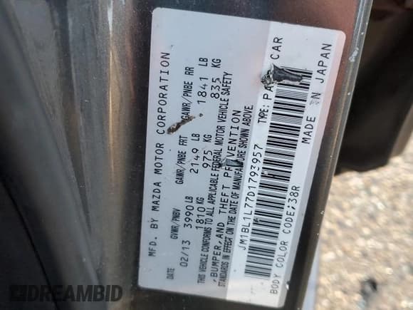 ✅ 2013 Mazda 3 i Touring • VIN: JM1BL1L77D1793957 • Lot: 91030925. Listed on Copart with 144,050 mi. Free auction sales archive from the USA and detailed vehicle history report at DreamBid. Image 12.