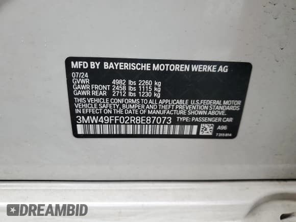 ✅ 2024 BMW 3 Series M340i xDrive • VIN: 3MW49FF02R8E87073 • Lot: 60722805. Wystawiony na Copart z przebiegiem 12 151 mil. Bezpłatny archiwum sprzedaży aukcyjnych z USA i szczegółowy raport historii pojazdu na DreamBid. Zdjęcie 12.