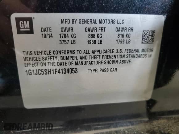 2015 Chevrolet Sonic LT z VIN 1G1JC5SH1F4134053, wystawiony jako Copart lot #66804974 z przebiegiem 38 748 mil mil oraz Szkoda całkowita • Salvage title. Historia ofert i sprzedaży dostępna na DreamBid. Obrazek 13.