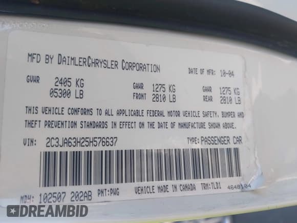 ✅ 2005 Chrysler 300 C • VIN: 2C3JA63H25H576637 • Lot: 43500412. Wystawiony na IAAI z przebiegiem 62 906 mil. Bezpłatny archiwum sprzedaży aukcyjnych z USA i szczegółowy raport historii pojazdu na DreamBid. Zdjęcie 9.