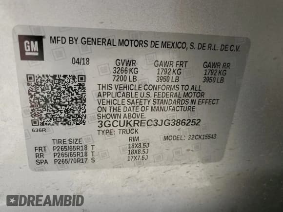 ✅ 2018 Chevrolet Silverado 1500 LT • VIN: 3GCUKREC3JG386252 • Лот: 63077514. Опубликован ранее на Copart с пробегом Не указан. Бесплатный доступ к архиву аукционных продаж из США и подробный отчёт об истории автомобиля на DreamBid. Изображение 14.