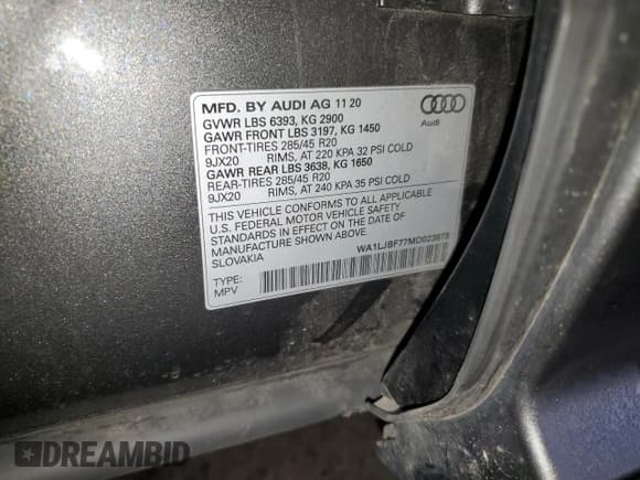 ✅ 2021 Audi Q7 Premium Plus • VIN: WA1LJBF77MD023875 • Lot: 82366985. Listed on Copart with 64,273 mi. Free auction sales archive from the USA and detailed vehicle history report at DreamBid. Image 13.