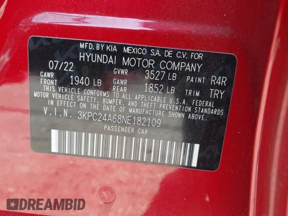 ✅ 2022 Hyundai Accent SE • VIN: 3KPC24A68NE182109 • Лот: 41750410. Опубликован ранее на IAAI с пробегом 47 247 миль. Бесплатный доступ к архиву аукционных продаж из США и подробный отчёт об истории автомобиля на DreamBid. Изображение 9.