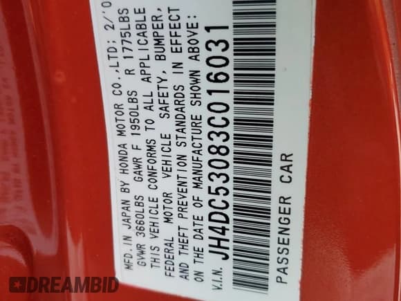 ✅ 2003 Acura RSX Type S • VIN: JH4DC53083C016031 • Lot: 75974144. Wystawiony na Copart z przebiegiem Nie podano. Bezpłatny archiwum sprzedaży aukcyjnych z USA i szczegółowy raport historii pojazdu na DreamBid. Zdjęcie 14.