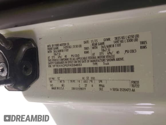 ✅ 2015 Ford F-150 XL • VIN: 1FTEX1CP0FKE84653 • Lot: 41794451. Listed on IAAI with 156,552 mi. Free auction sales archive from the USA and detailed vehicle history report at DreamBid. Image 9.