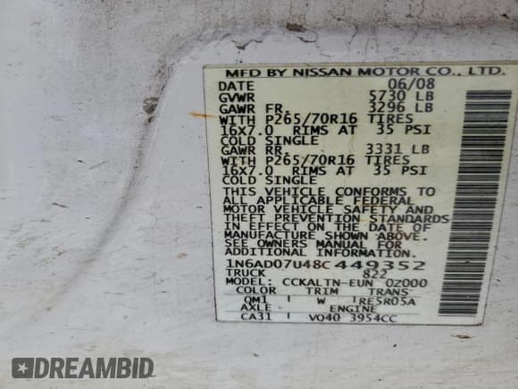 ✅ 2008 Nissan Frontier SE • VIN: 1N6AD07U48C449352 • Лот: 94920095. Опубликован ранее на Copart с пробегом 169 338 миль. Бесплатный доступ к архиву аукционных продаж из США и подробный отчёт об истории автомобиля на DreamBid. Изображение 13.