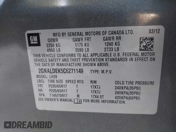 ✅ 2012 Chevrolet Equinox 1LT • VIN: 2GNALDEK5C6271149 • Lot: 43505122. Listed on IAAI with 125,018 mi. Free auction sales archive from the USA and detailed vehicle history report at DreamBid. Image 9.