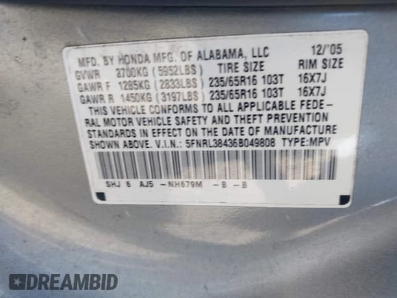 ✅ 2006 Honda Odyssey EX • VIN: 5FNRL38436B049808 • Lot: 43620222. Wystawiony na IAAI z przebiegiem 268 773 mil. Bezpłatny archiwum sprzedaży aukcyjnych z USA i szczegółowy raport historii pojazdu na DreamBid. Zdjęcie 9.