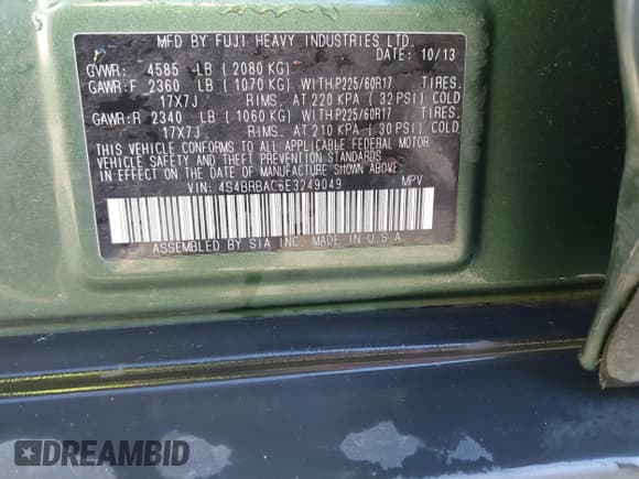 ✅ 2014 Subaru Outback 2.5i • VIN: 4S4BRBAC6E3249049 • Lot: 43484515. Wystawiony na IAAI z przebiegiem 113 828 mil. Bezpłatny archiwum sprzedaży aukcyjnych z USA i szczegółowy raport historii pojazdu na DreamBid. Zdjęcie 9.