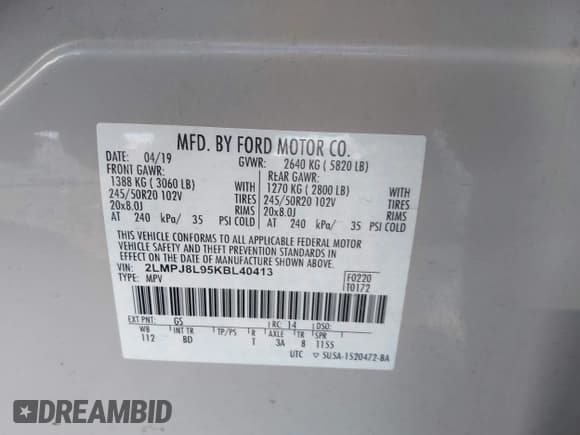 ✅ 2019 Lincoln Nautilus Reserve • VIN: 2LMPJ8L95KBL40413 • Lot: 43594043. Listed on IAAI with 52,762 mi. Free auction sales archive from the USA and detailed vehicle history report at DreamBid. Image 9.