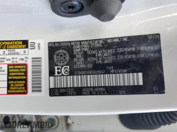 ✅ 2024 Toyota Highlander Hybrid XLE • VIN: 5TDKBRCH9RS629047 • Lot: 84614175. Wystawiony na Copart z przebiegiem 57 732 mil. Bezpłatny archiwum sprzedaży aukcyjnych z USA i szczegółowy raport historii pojazdu na DreamBid. Zdjęcie 14.