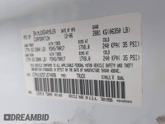 2007 Dodge 1500 SLT с VIN 1D7HU16257J574898, выставлен на аукционе IAAI как лот 41643350 с пробегом 69 781 миль миль и . История ставок и продаж доступна на DreamBid. Изображение 9.