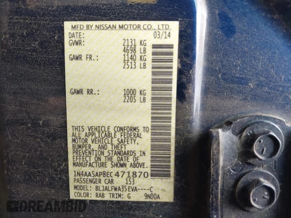 ✅ 2014 Nissan Maxima SV • VIN: 1N4AA5AP8EC471870 • Lot: 43366320. Listed on IAAI with 130,488 mi. Free auction sales archive from the USA and detailed vehicle history report at DreamBid. Image 9.