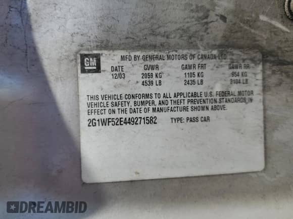 2004 Chevrolet Impala z VIN 2G1WF52E449271582, wystawiony jako Copart lot #62902844 z przebiegiem 274 687 mil mil oraz Szkoda całkowita • Salvage title. Historia ofert i sprzedaży dostępna na DreamBid. Obrazek 12.