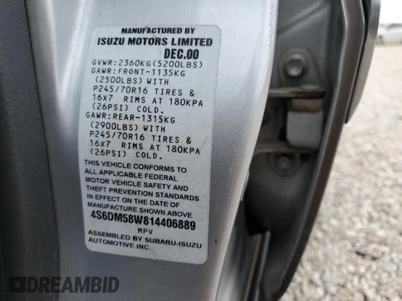 ✅ 2001 Honda Passport LX • VIN: 4S6DM58W814406889 • Lot: 84244735. Listed on Copart with 158,711 mi. Free auction sales archive from the USA and detailed vehicle history report at DreamBid. Image 13.